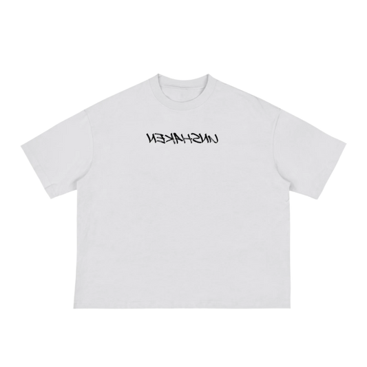 white NRV unshaken cropped tee